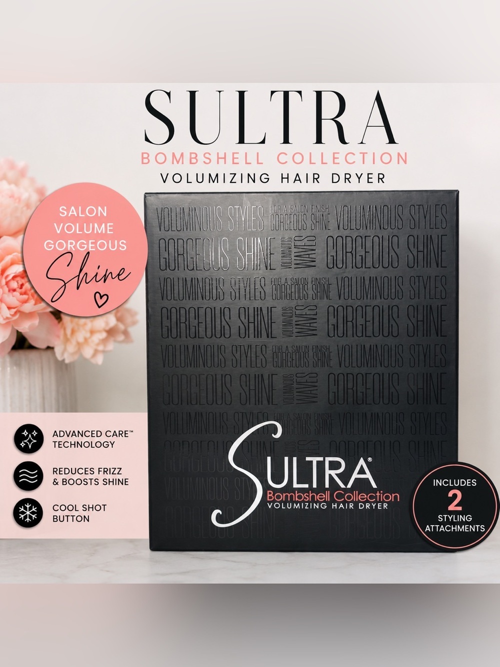 Sultra Bombshell Collection Volumizing Hair Dryer, New Sealed, Black